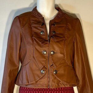 Ruby Rose SZ M Brown Faux Leather Jacket Western Cowgirl Boho Unique